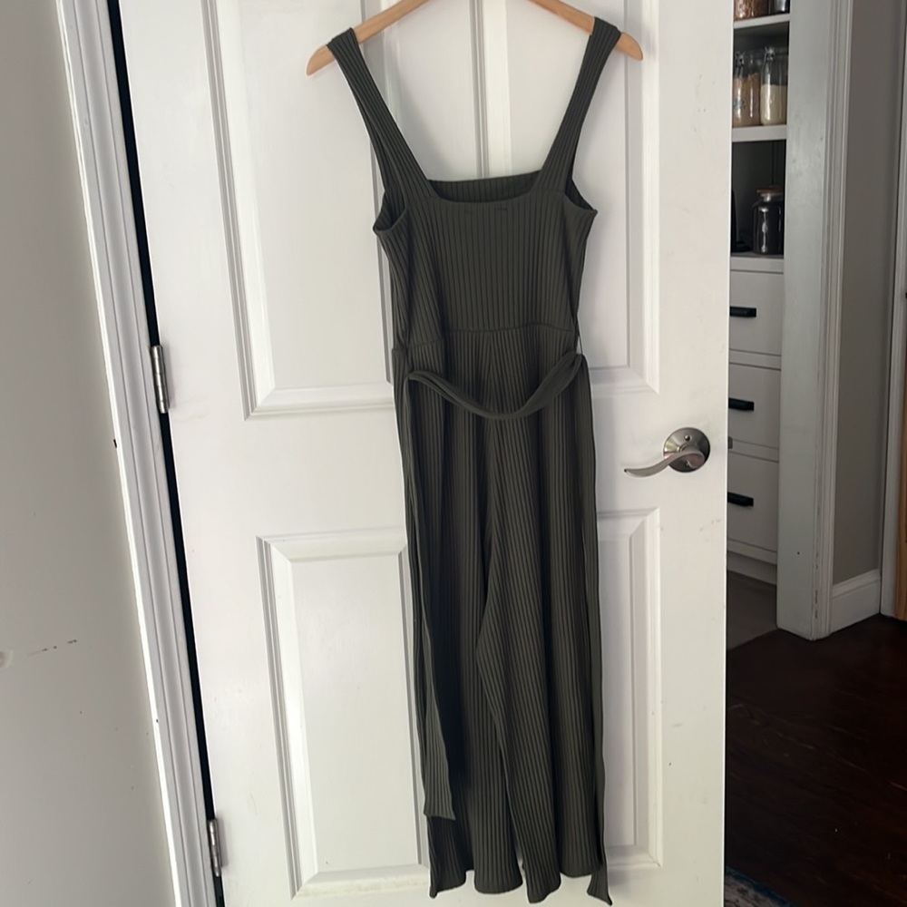 American Eagle Women's Ribbed Tie Waist Tank Jumpsuit in Olive Green sz XS - Picture 7 of 14